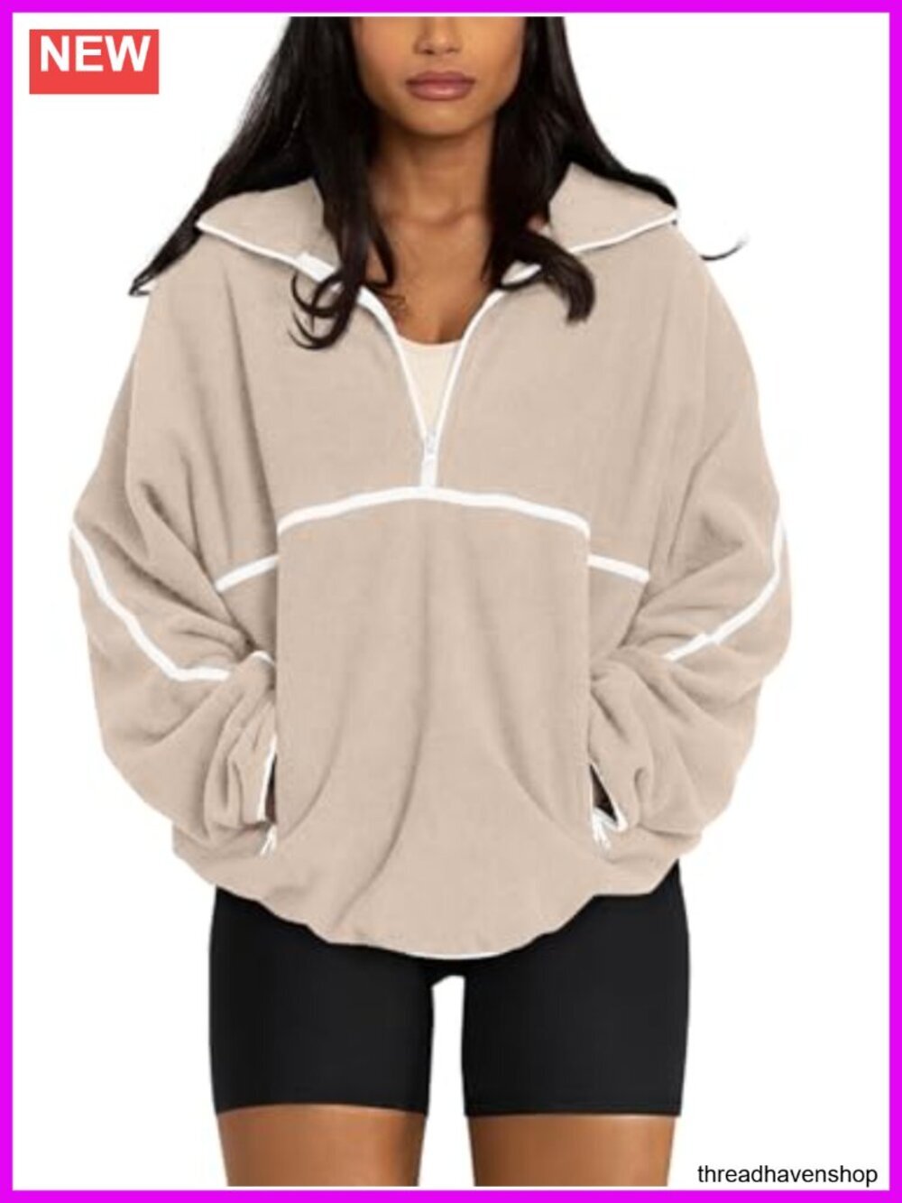 Oversized Sherpa Fleece Half Zip Pullover Sweatshirt Jacket